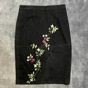 Jon denim embroidered midi skirt